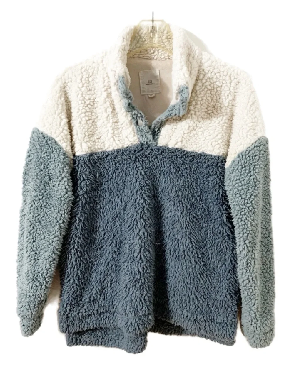 Thread and Supply Color Block Sherpa Fleece Pullover S Deep Pile Jacket Snaps
